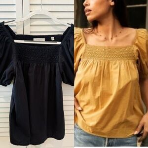 Doen Black and Mustard Smocked Blouse